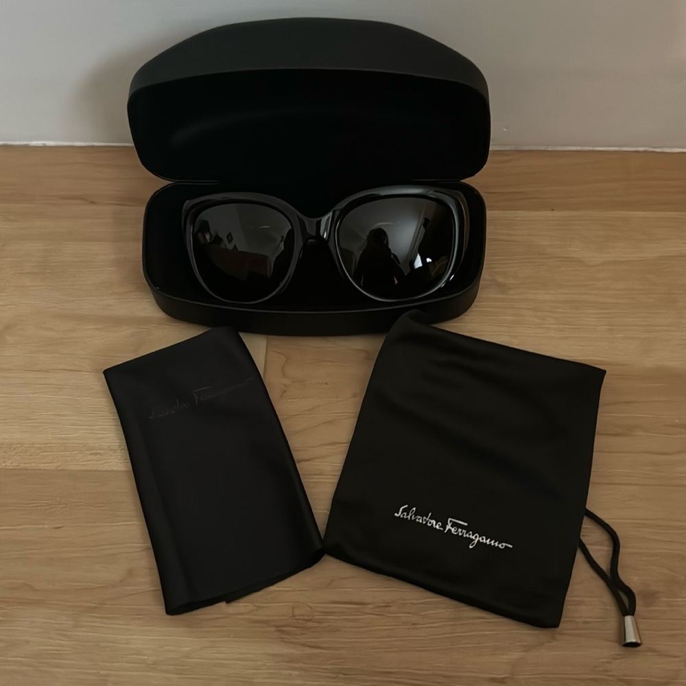 Salvatore Ferragamo 53 mm Black Sunglasses with gold hardware detail